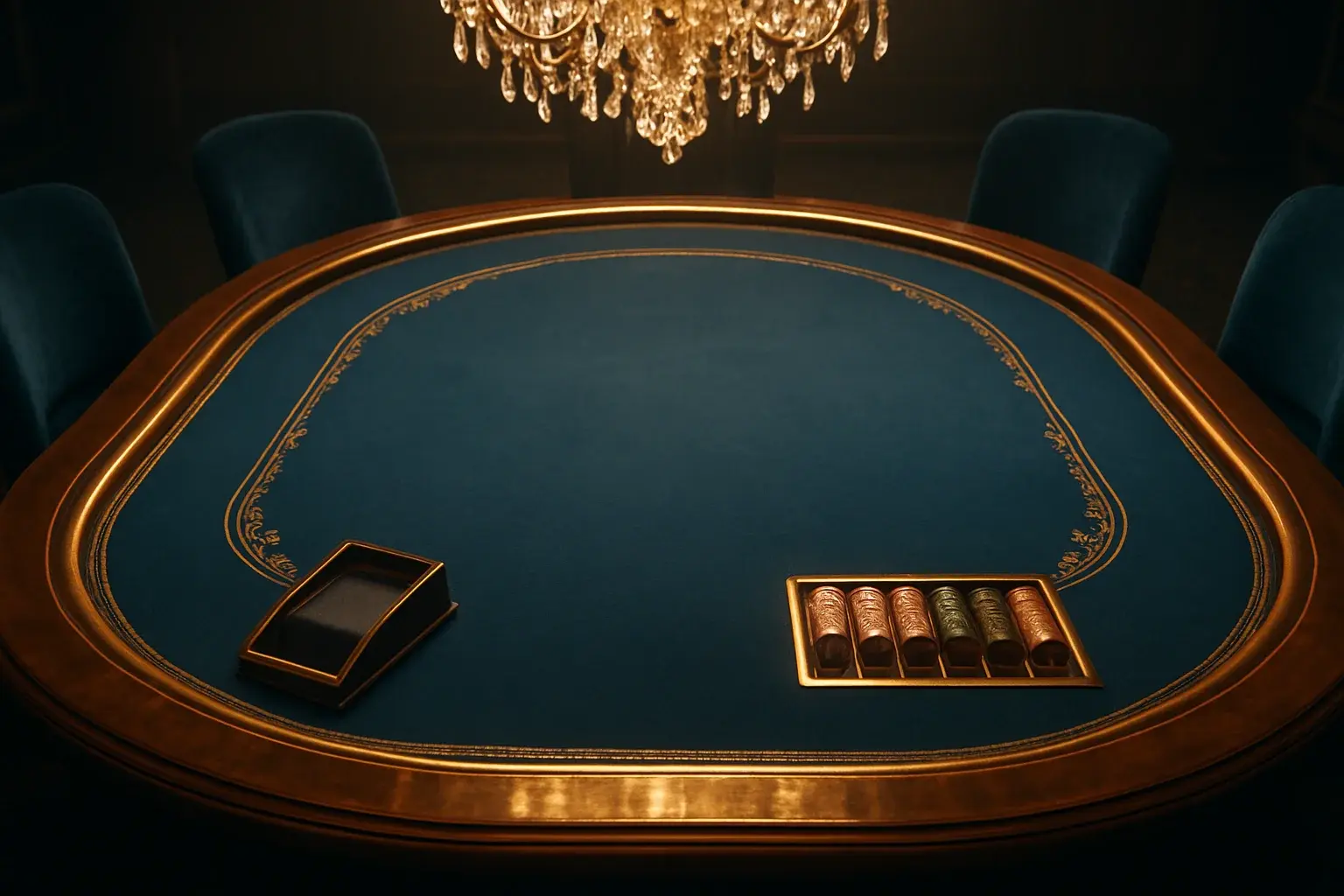 Hyperrealistic live baccarat studio in the Philippines with blue felt table