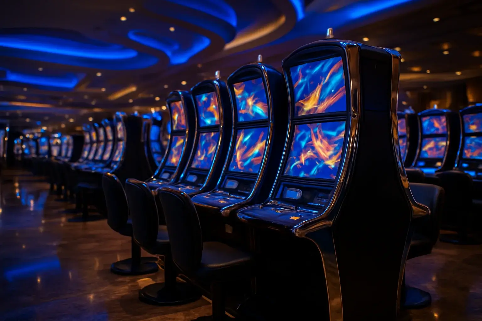 Premium Philippine casino slots floor at night inside Manila resort