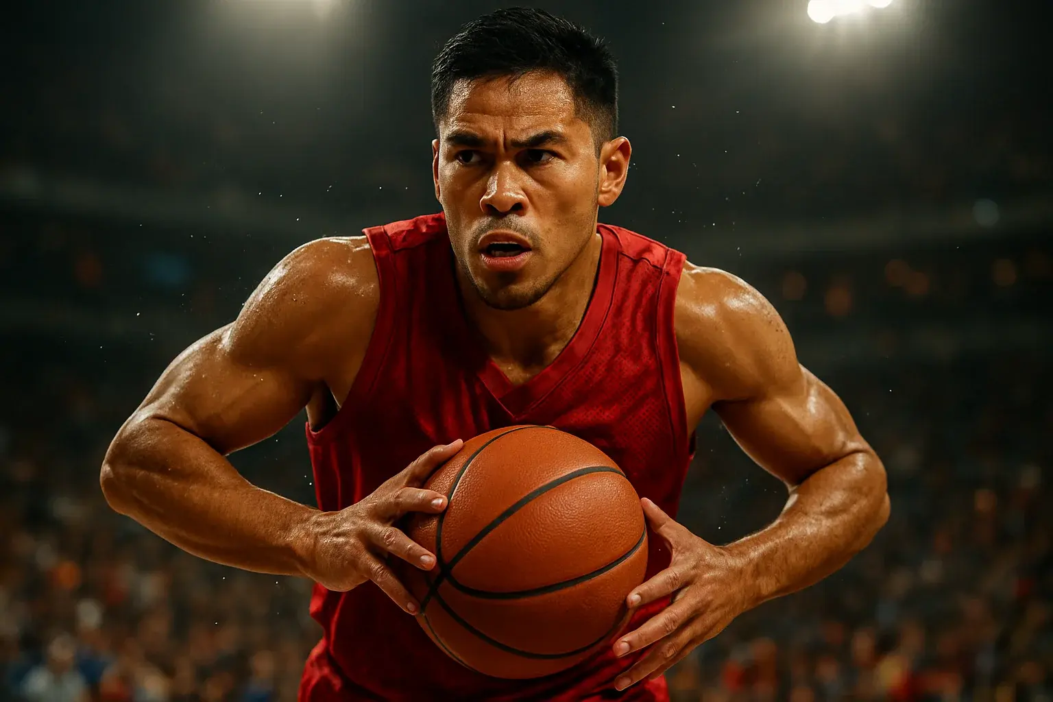 Filipino PBA basketball player driving mid-air toward the basket